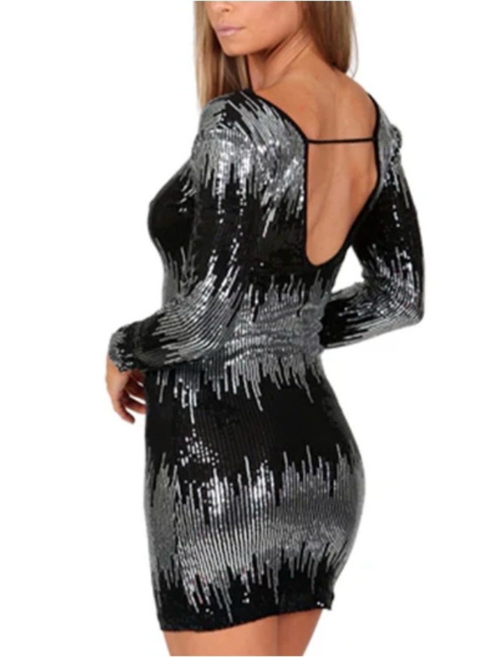 ✨ Black & Silver Sequin Mini Dress | Long Sleeve | Size L ✨🌹🖤